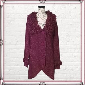 Roz & Ali Penny Lane Wool Burgundy Oversized Cardigan Size 14/16
